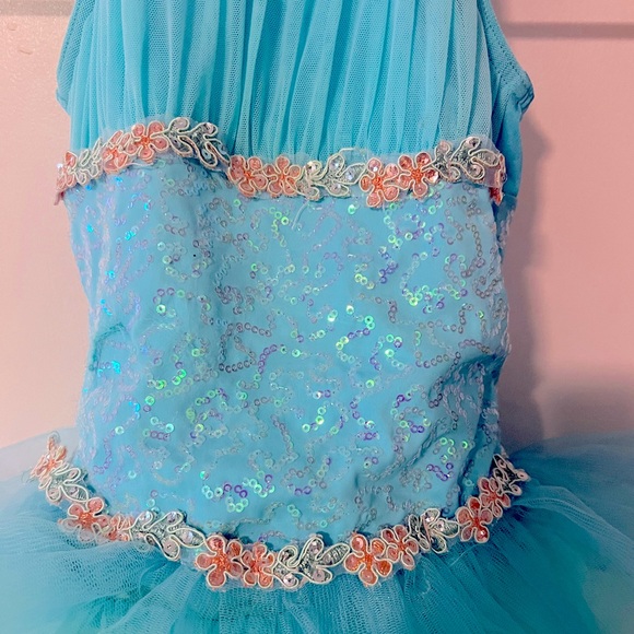 Weissman Dance Costume Small Child Mint Green/Blue tutu sequins. Kids size 6 - Picture 2 of 4
